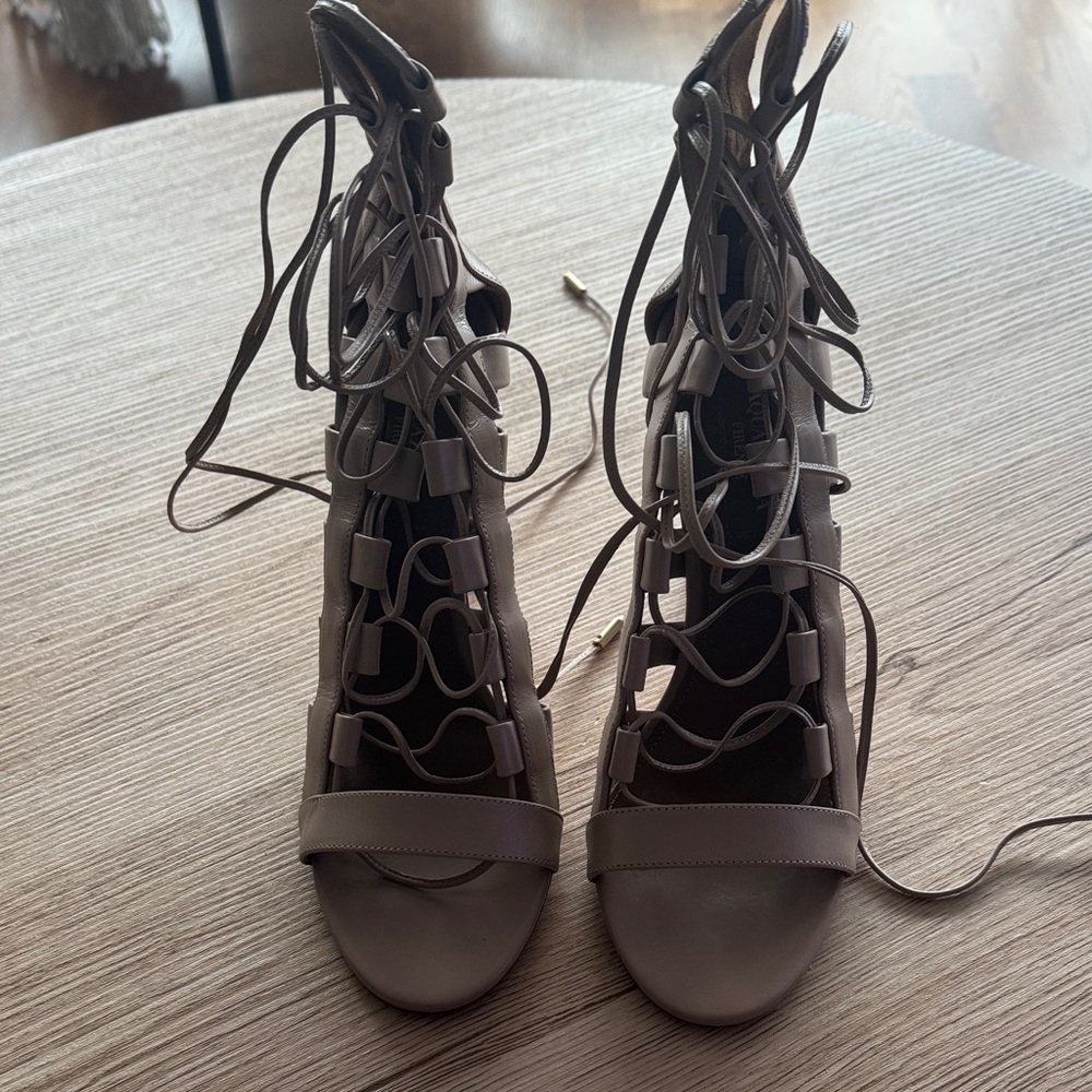 Aquazzura Taupe Lace-Up Gladiator Heels